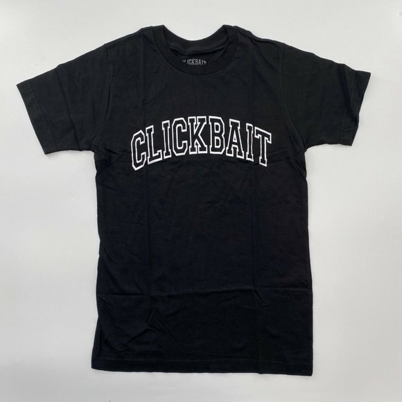 Clickbait Short Sleeve T-Shirt Black Collegiate Logo David Dobrik VLOG Size S - Picture 2 of 4